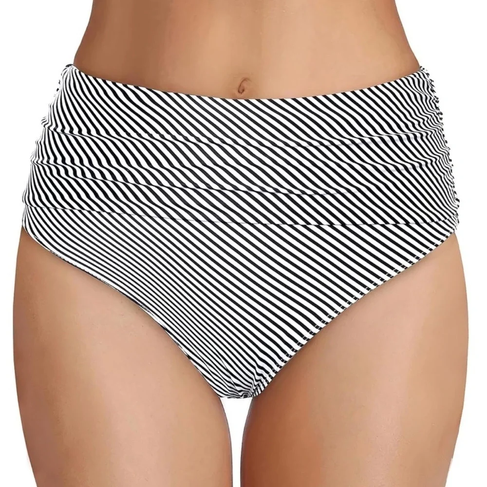 TEMP ME High Waisted Bikini Bottom Tummy Control Ruched Bathing Suit Swim Bottom